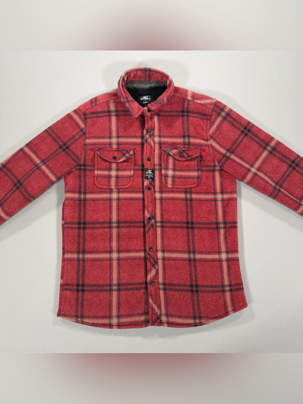 O'Neill Superfleece Men's M Sherpa Lined Plaid Fleece Shirt Jacket Red Flannel - Picture 3 of 12